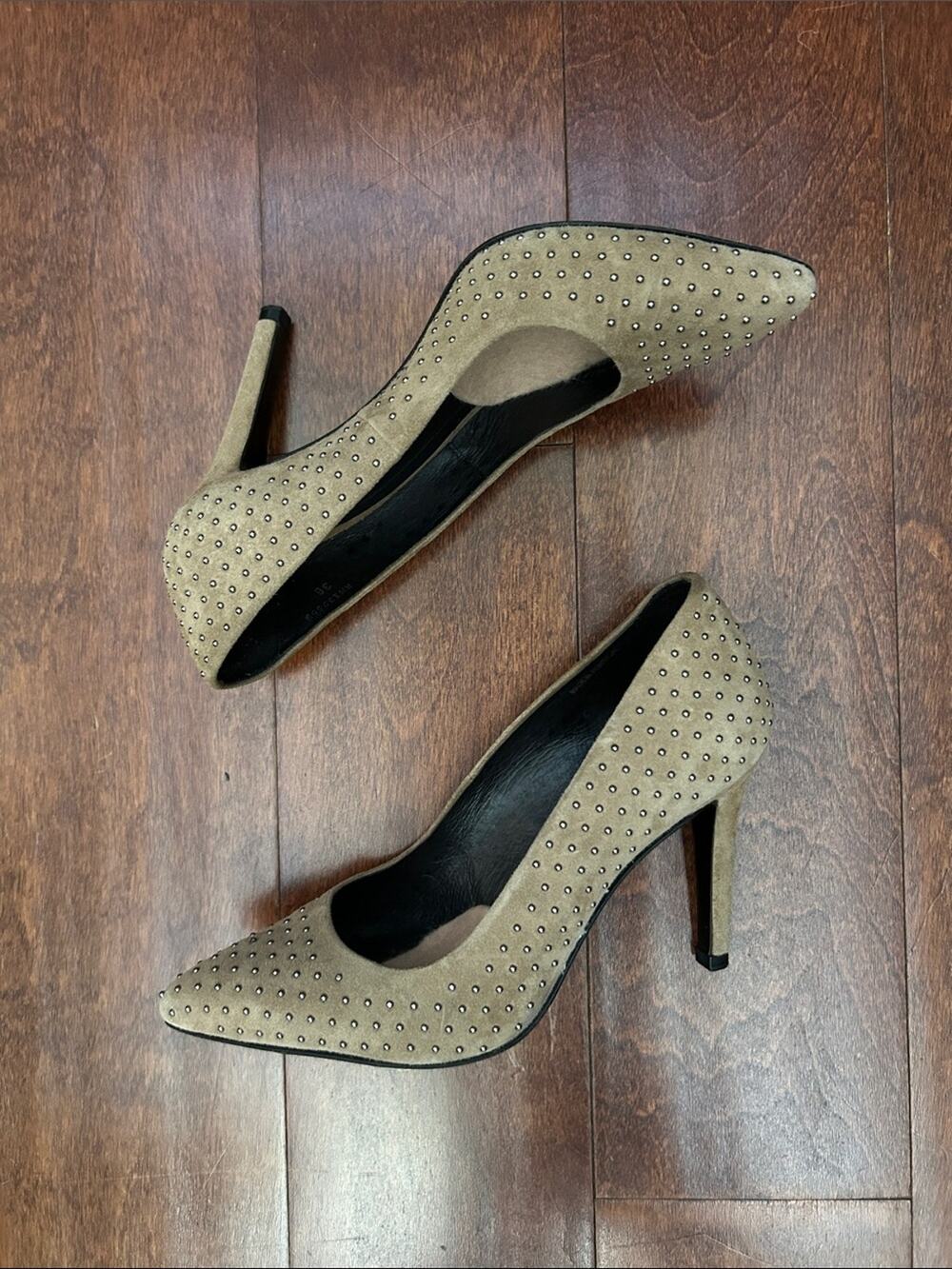 The Kooples Taupe Suede Studded Pointed-Toe Stiletto Heels, Size 5.5/6 (36)